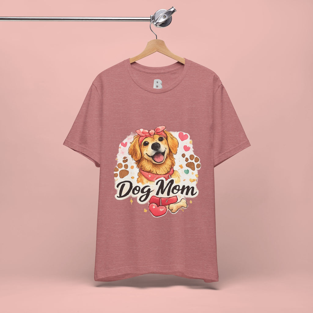 Dog Mom T-Shirt – Cute Golden Retriever Design with Hearts & Paw Prints