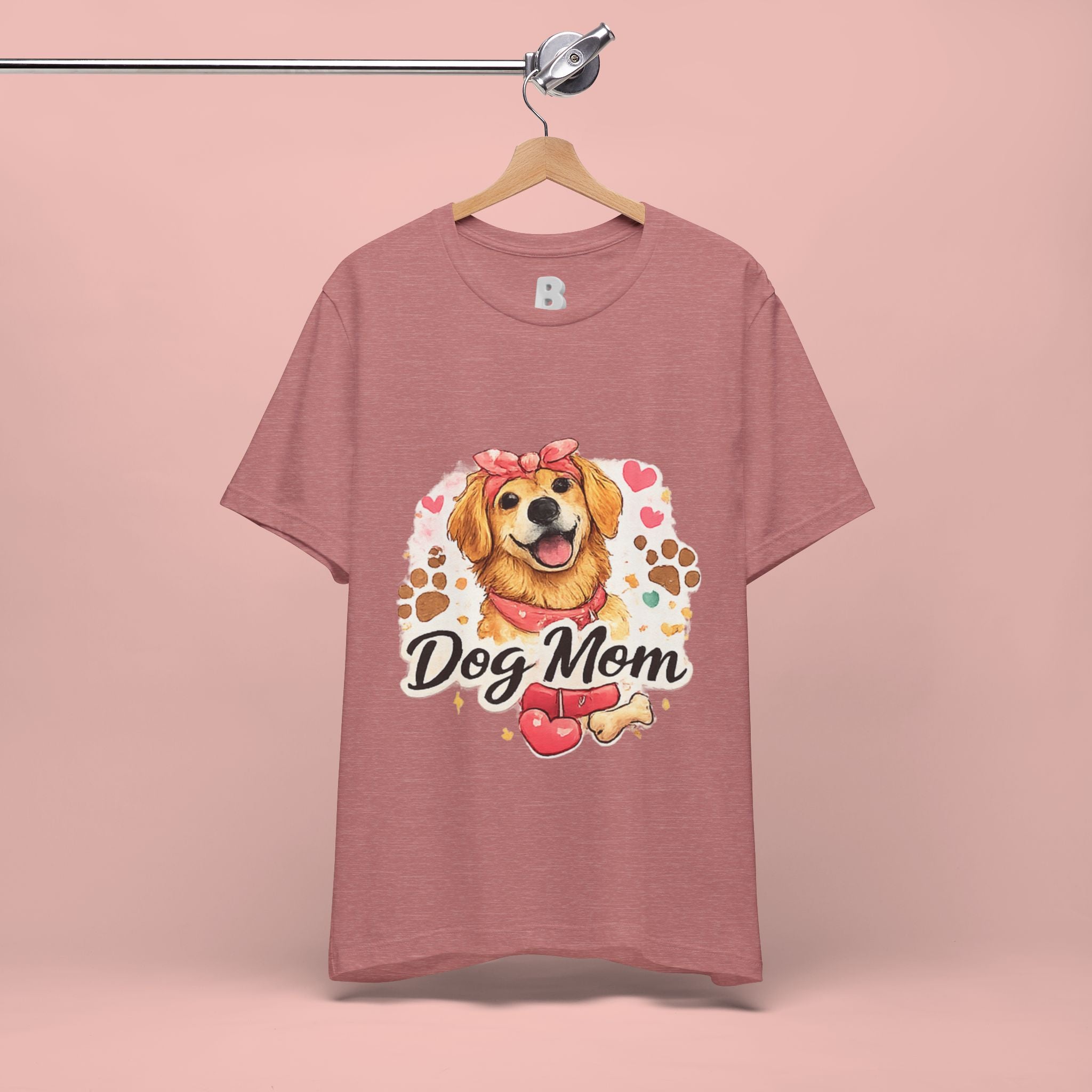 Dog Mom T-Shirt – Cute Golden Retriever Design with Hearts & Paw Prints