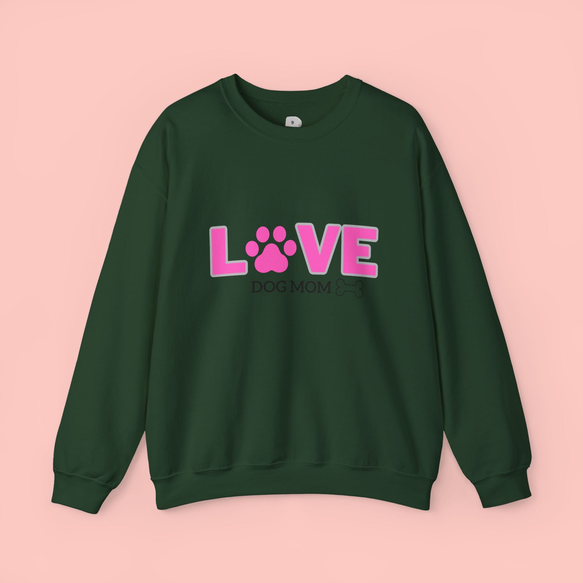 Dog Mom Love Crewneck Sweatshirt — Pink Paw Graphic