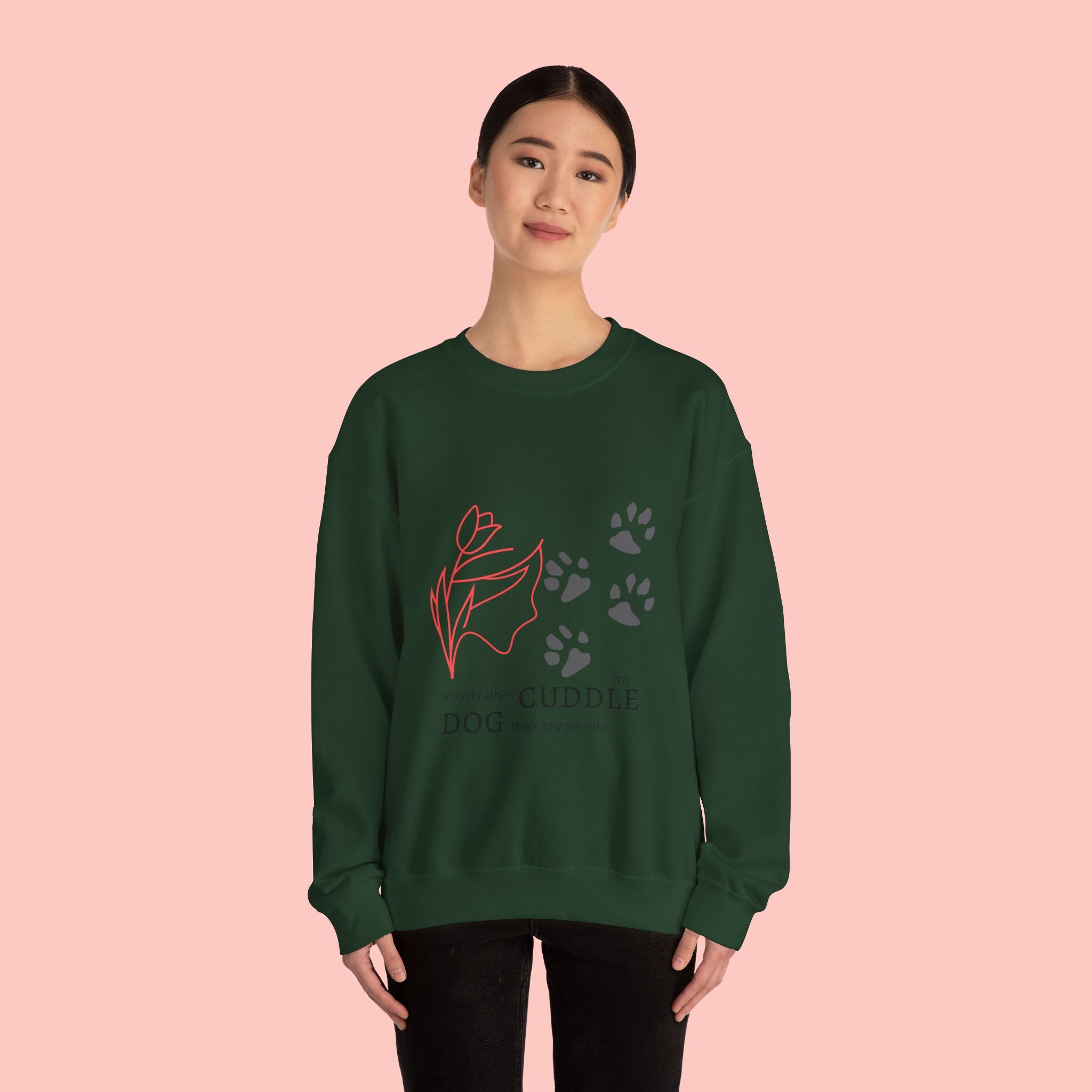 Dog Cuddle Crewneck Sweatshirt – Paw Print & Floral Cozy Pullover
