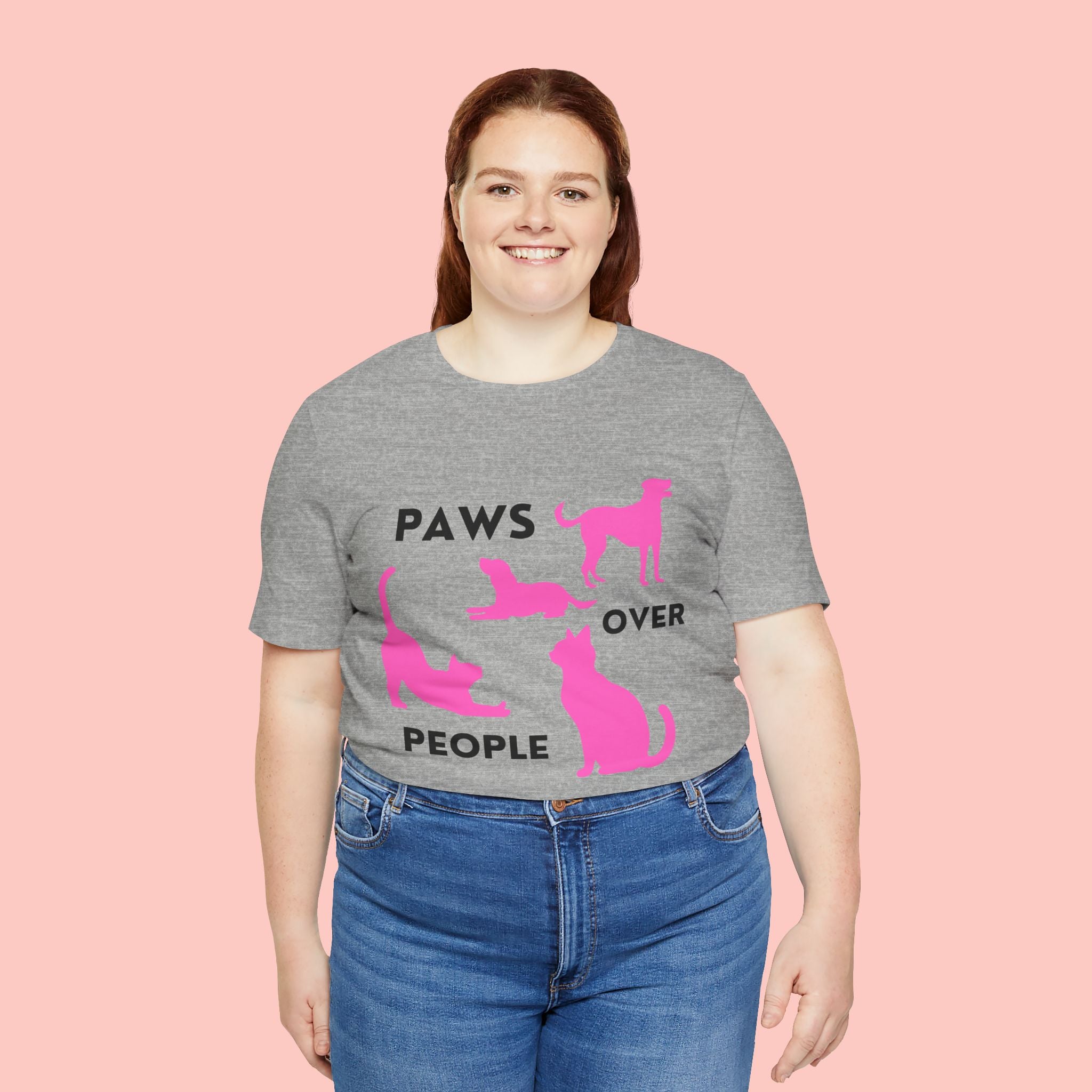 Paws Over People Tee — Pink Cats & Dogs Graphic T-Shirt