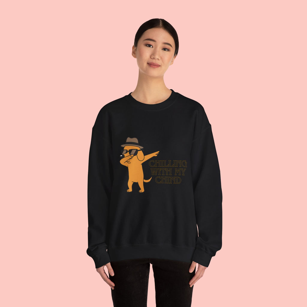 Chilling With My Chind Crewneck Sweatshirt — Funny Dab Dog Graphic Sweatshirt