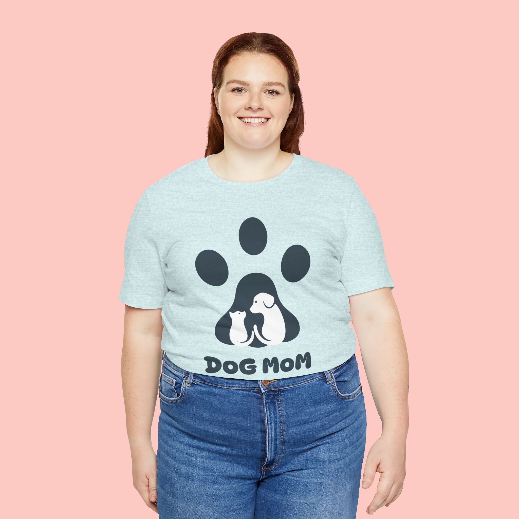 Dog Mom T‑Shirt — Paw Print with Dog & Puppy Graphic