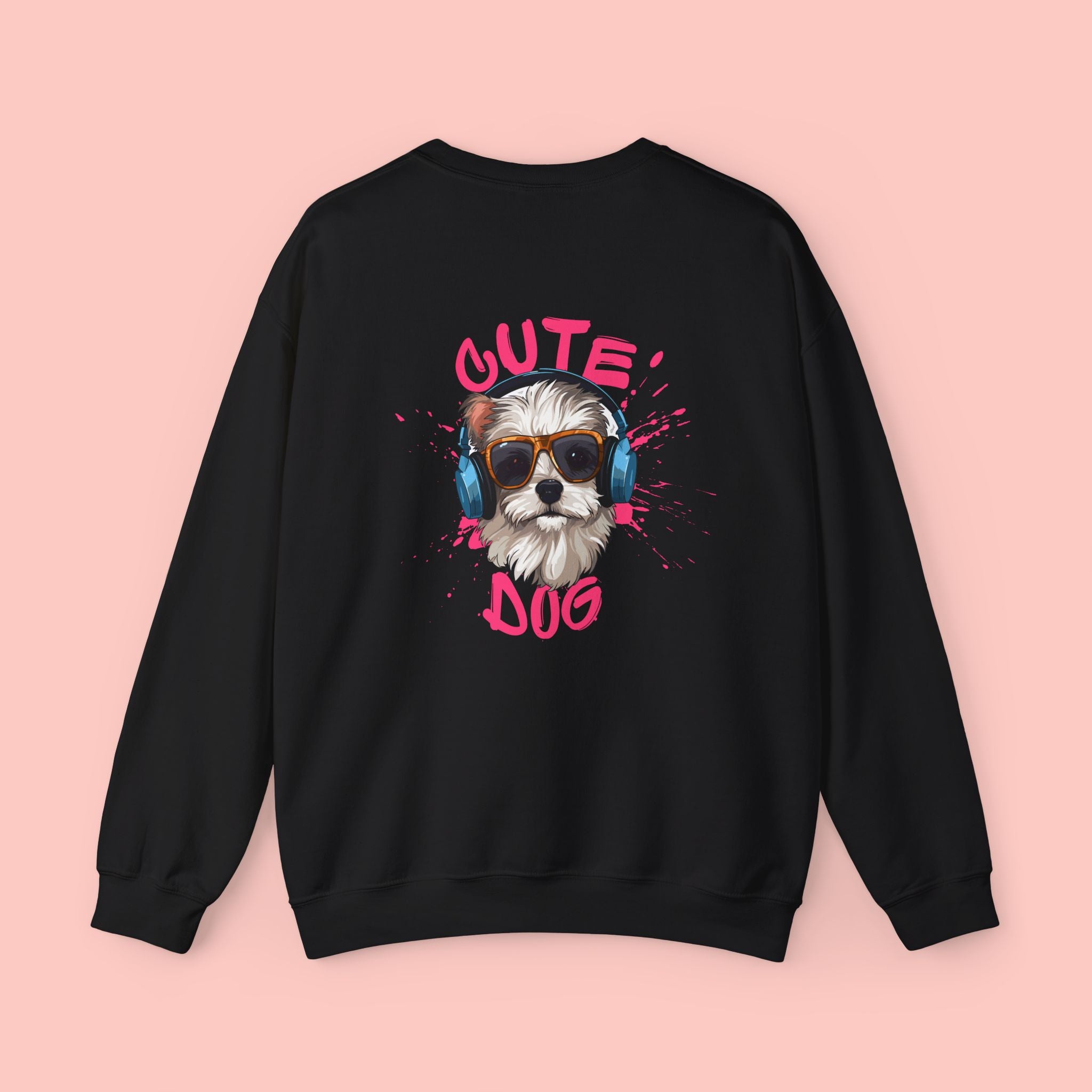 Cute Dog Crewneck Sweatshirt – Cute Dog with Headphones Graphic