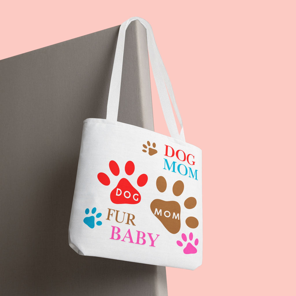 Dog Mom Tote Bag – "Fur Baby" Paw Print AOP Tote