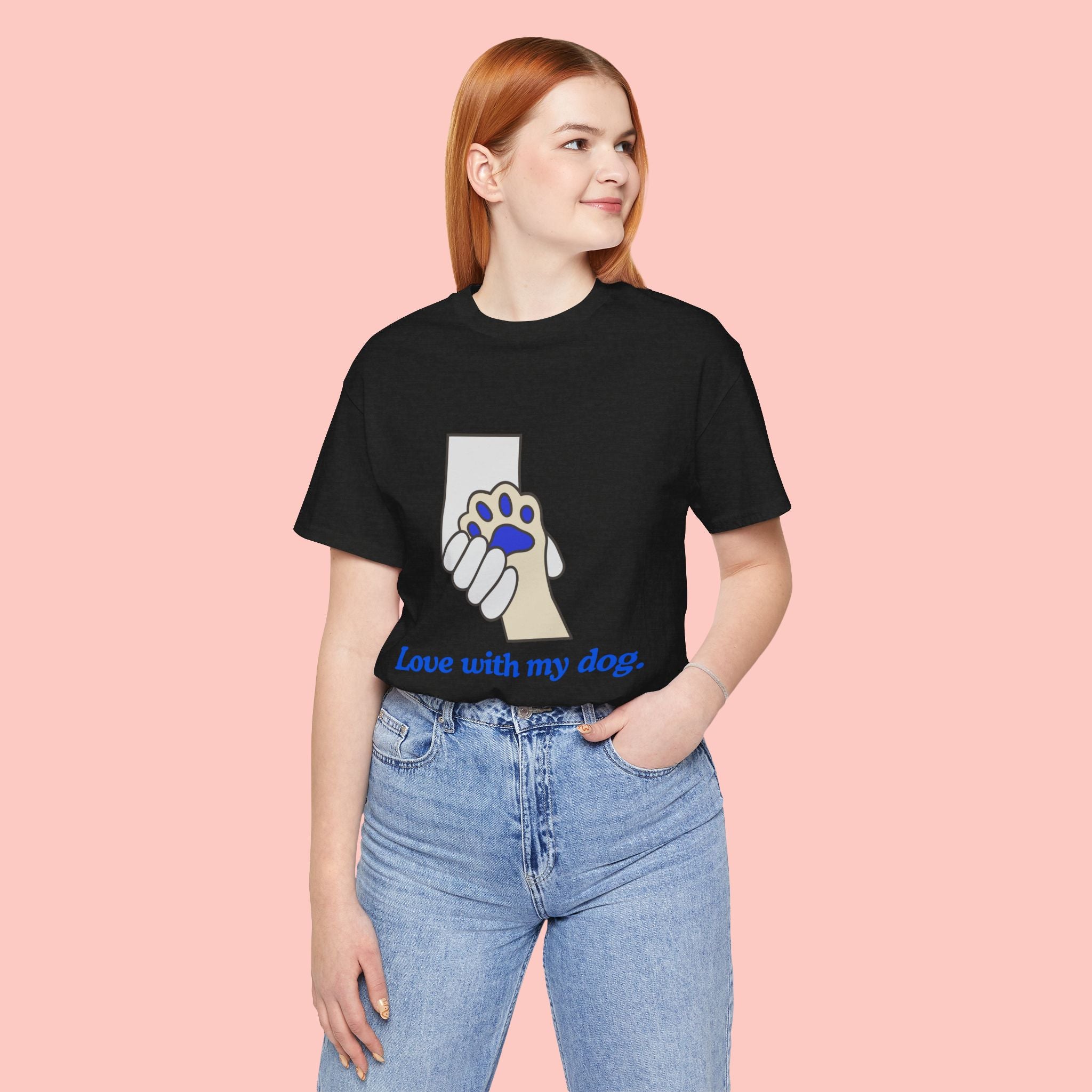 Dog Lover T-Shirt — "Love with my dog." Paw Print Graphic