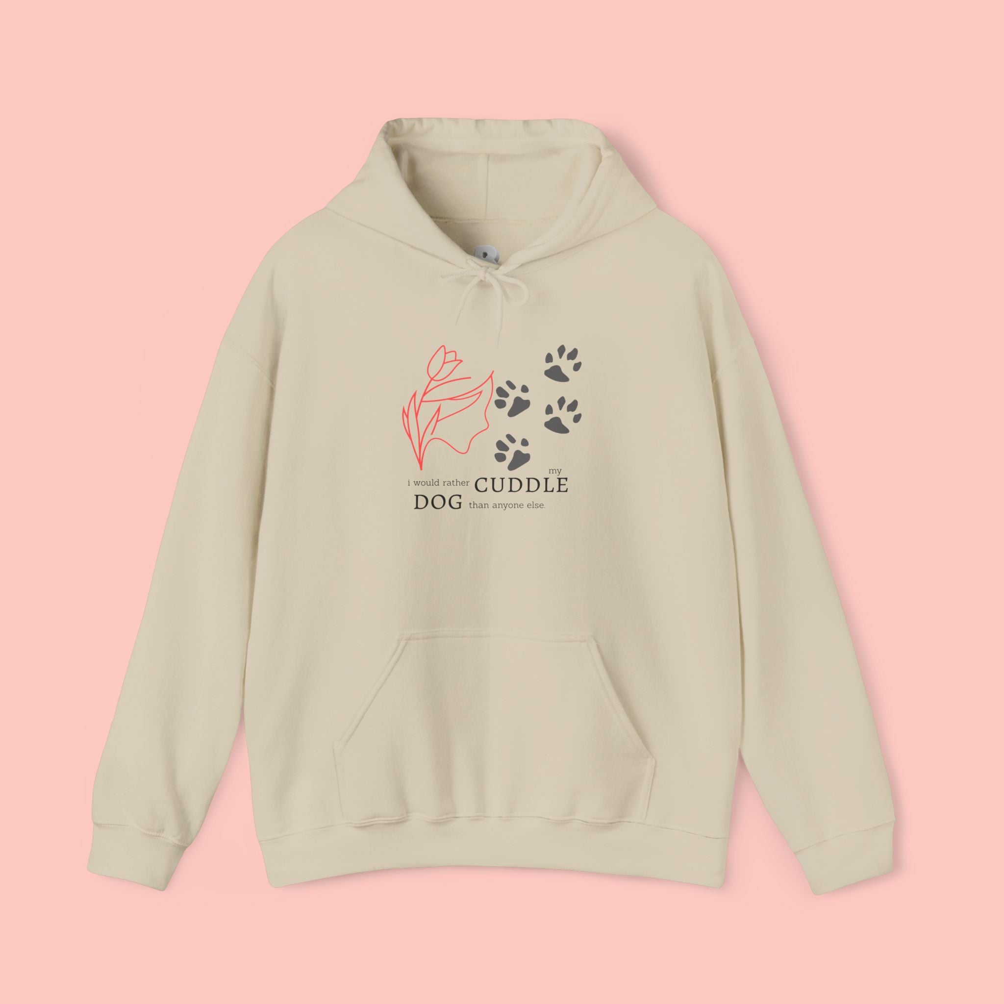 Dog Cuddle Hoodie – Minimal Paw Print & Script Pet Lover Sweatshirt