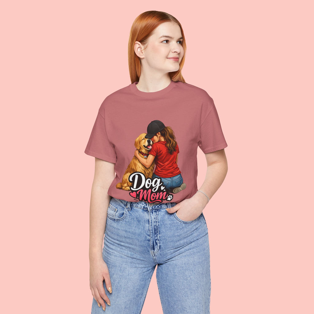 Dog Mom T-Shirt - Cute Woman Hugging Golden Retriever Tee