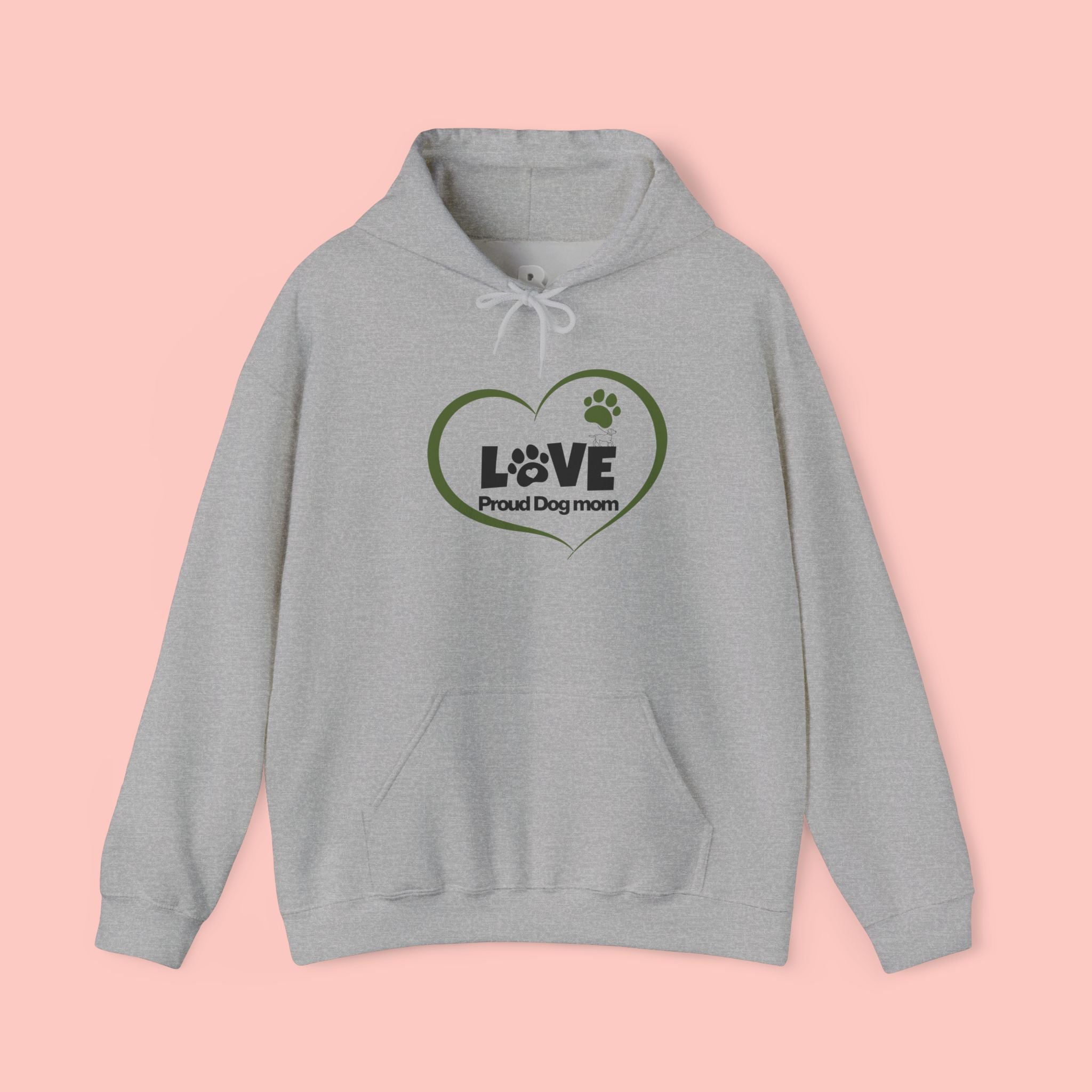 Dog Mom Heart Hoodie – "Love Proud Dog Mom" Paw Print Sweatshirt