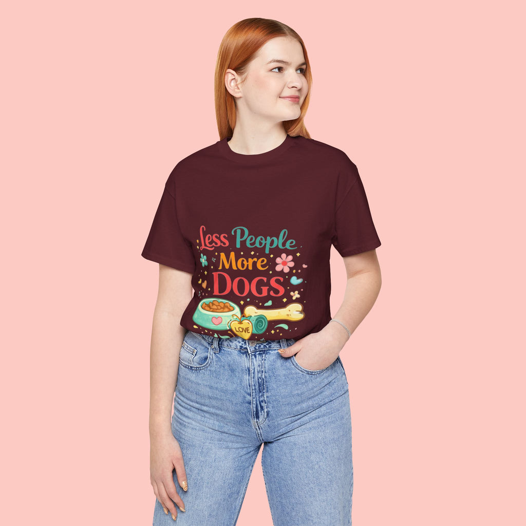 Less People More Dogs T-Shirt – Cute Dog Bowl & Bone Graphic Tee