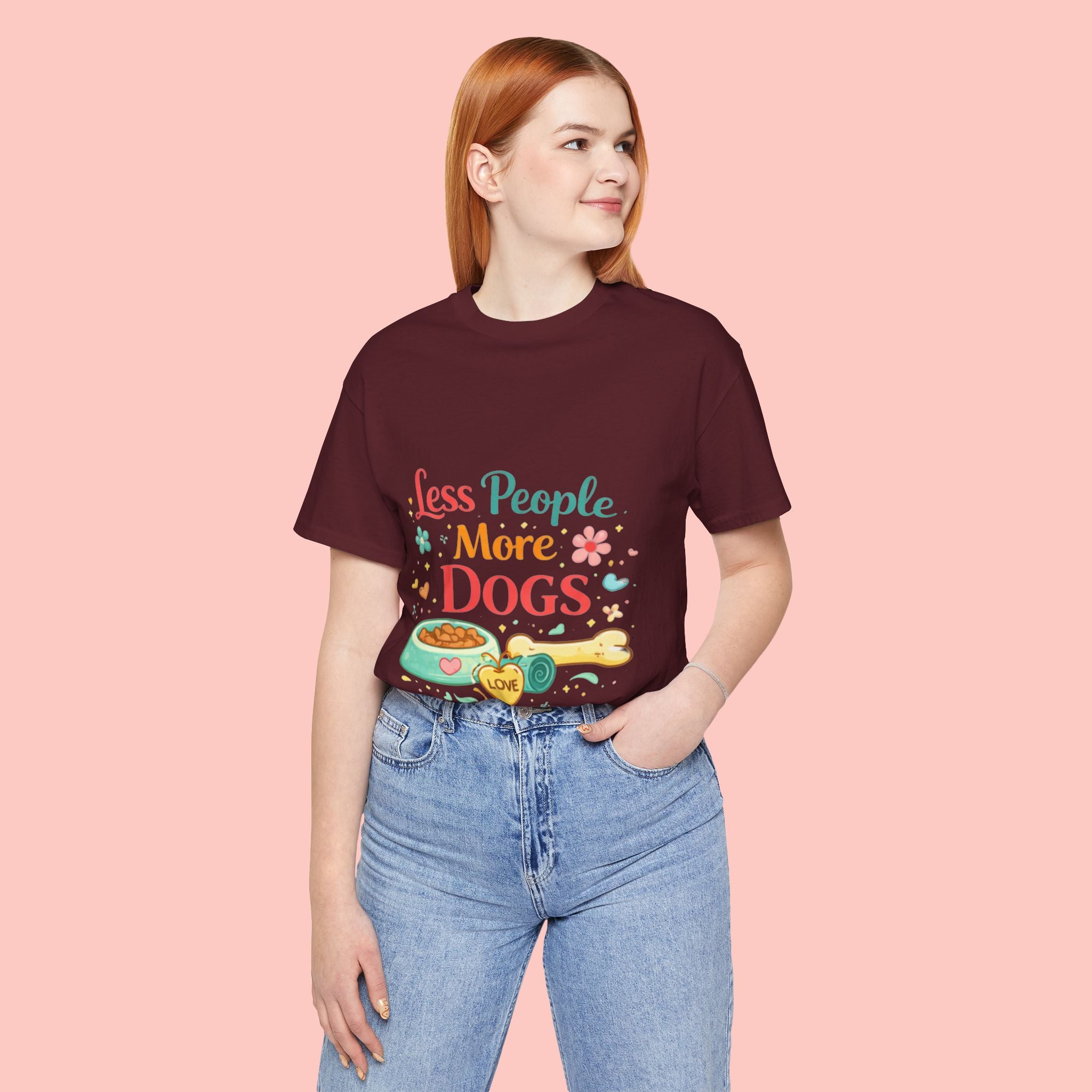 Less People More Dogs T-Shirt – Cute Dog Bowl & Bone Graphic Tee