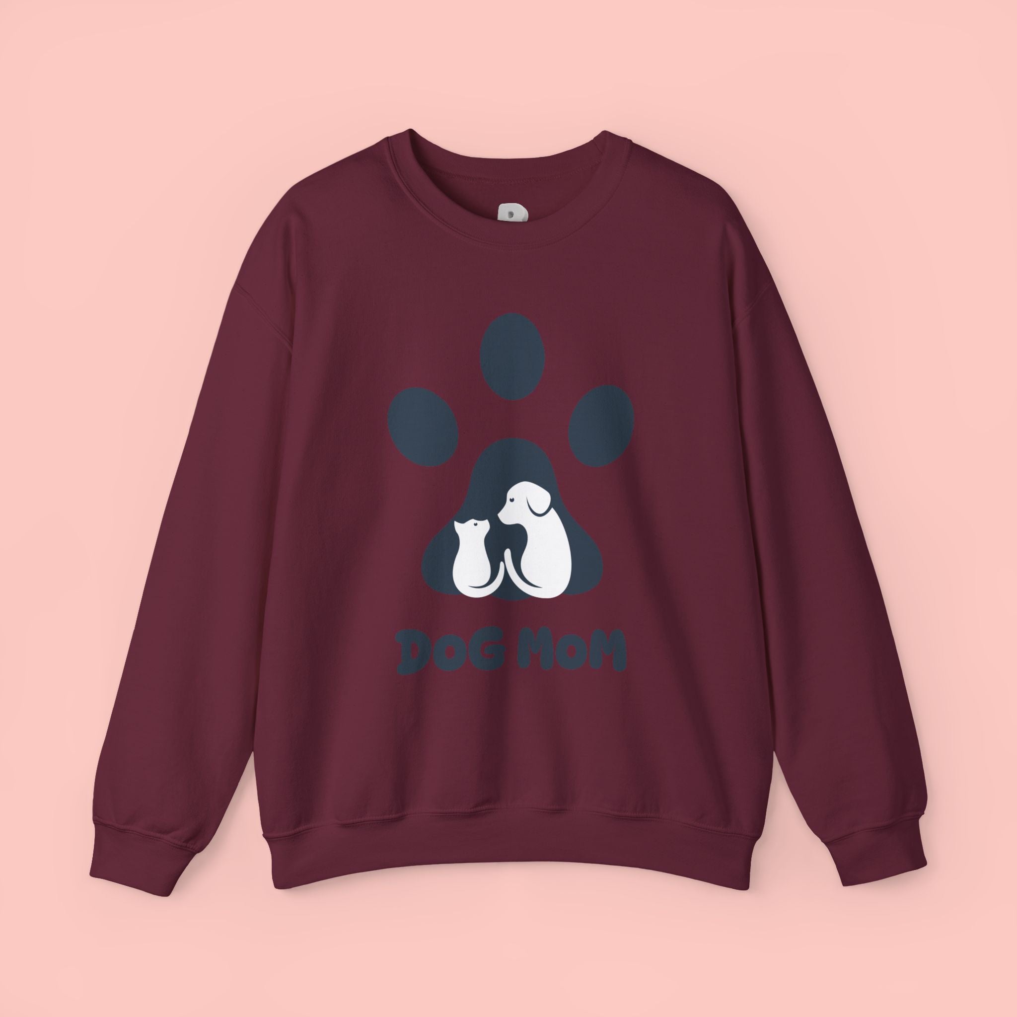 Dog Mom Crewneck Sweatshirt - Paw Print & Silhouette Graphic