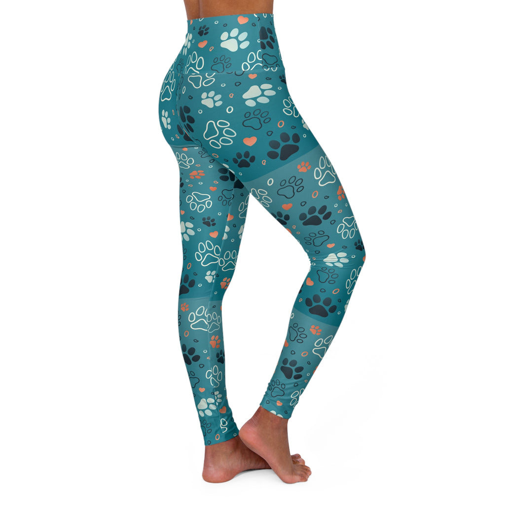 Teal Paw Print High-Waist Yoga Leggings — Pet Lover Activewear