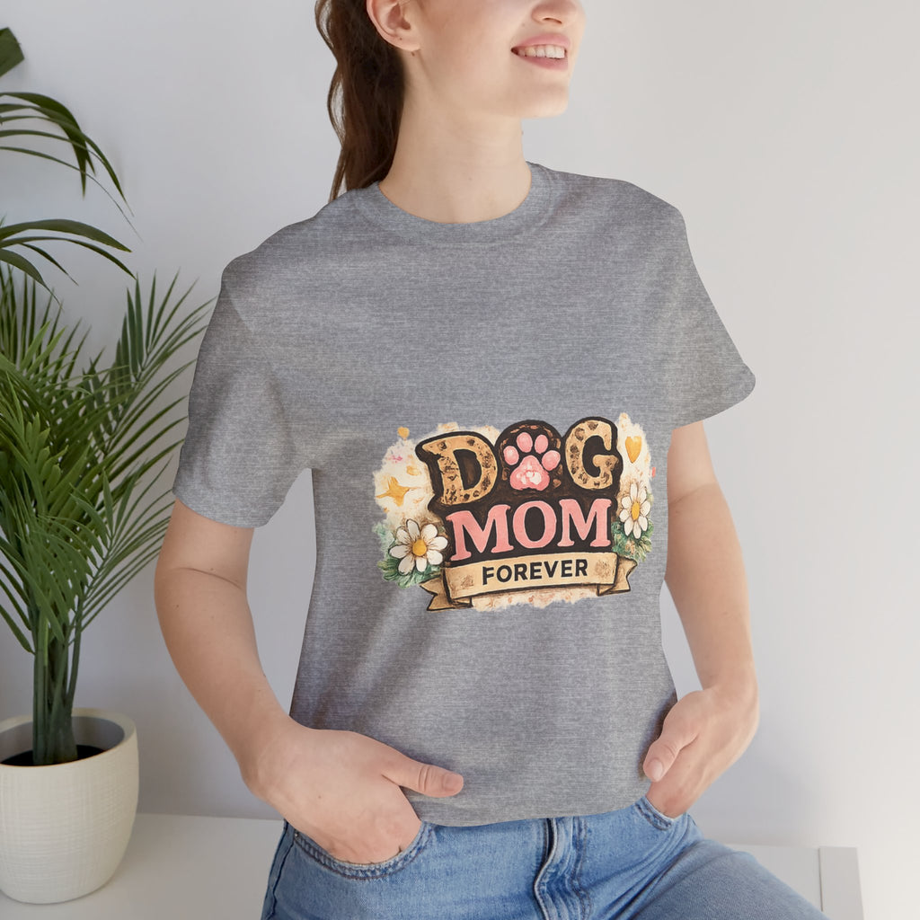Dog Mom Forever T‑Shirt — Floral Paw Print Tee for Pet Lovers