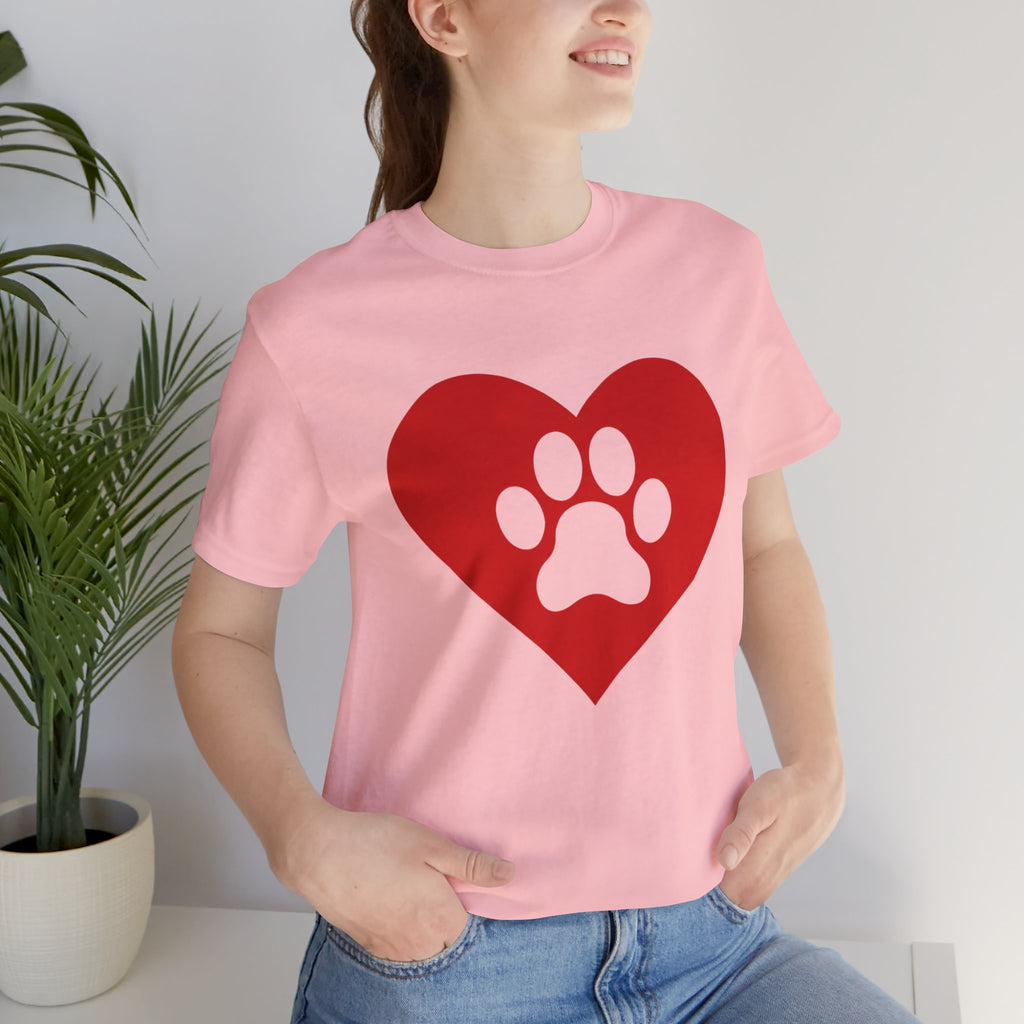 Pet Lover T-Shirt — Red Heart Paw Print Tee