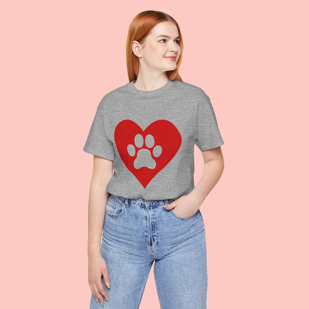 Pet Lover T-Shirt — Red Heart Paw Print Tee