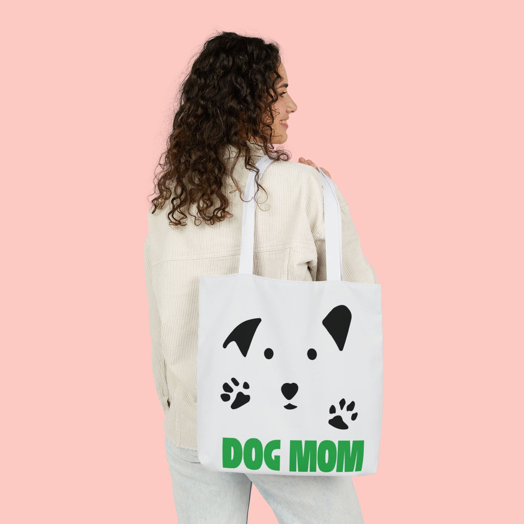 Dog Mom Canvas Tote Bag — Cute Paw Print Dog Face Tote for Pet Lovers