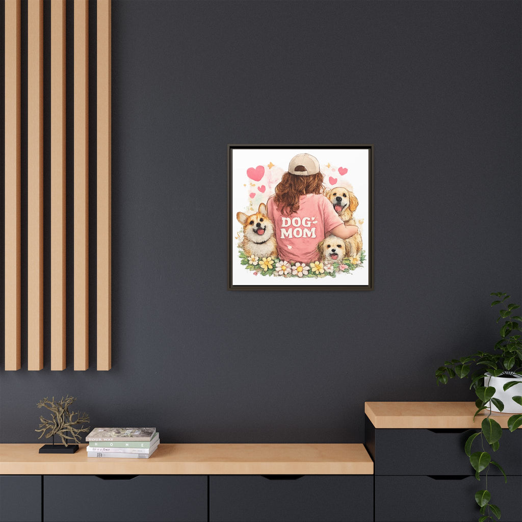 Dog Mom Canvas Print — Framed Matte Wall Art with Cute Dogs & Hearts