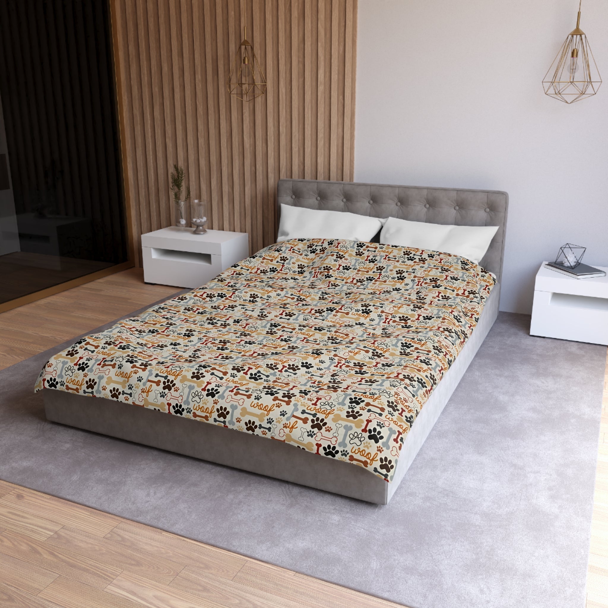 Cat Paw Print Duvet Cover — Cute Cartoon Cats & Paws Microfiber Bedding