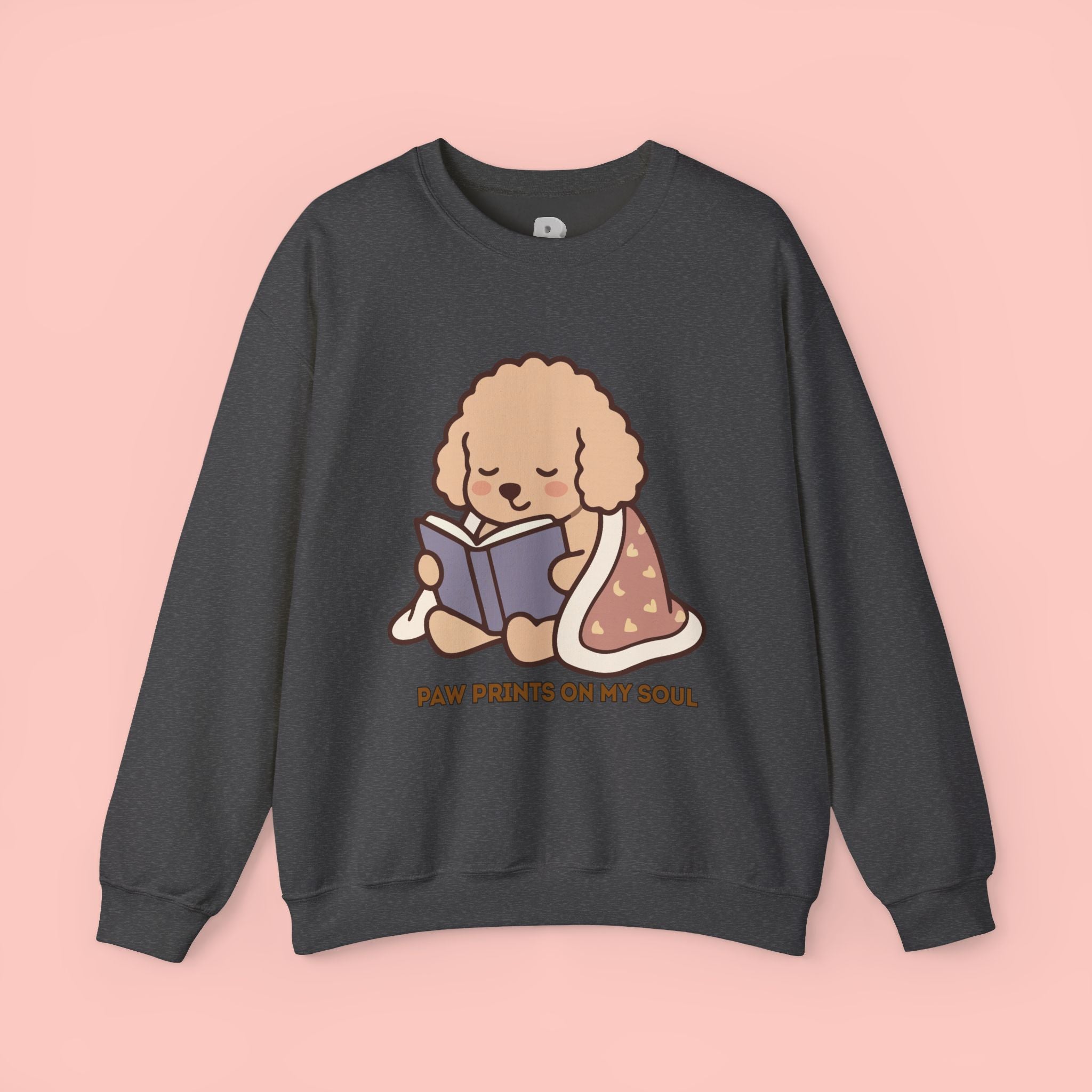 Cozy Reading Puppy Sweatshirt — "Paw Prints On My Soul" Crewneck