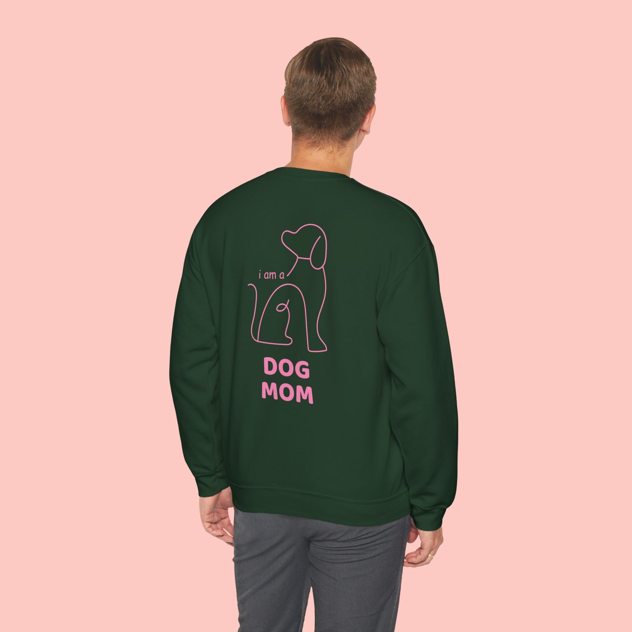 Dog Mom Crewneck Sweatshirt — Pink Minimalist Dog Outline