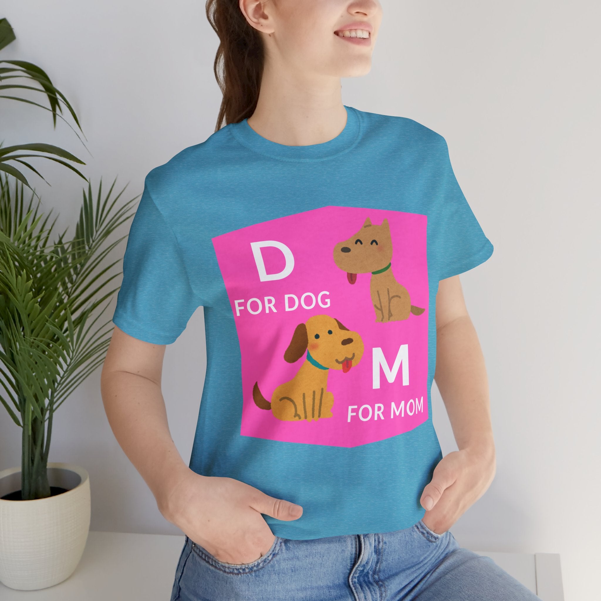 Dog Mom T-Shirt — Cute Pink "D for Dog, M for Mom" Graphic Tee