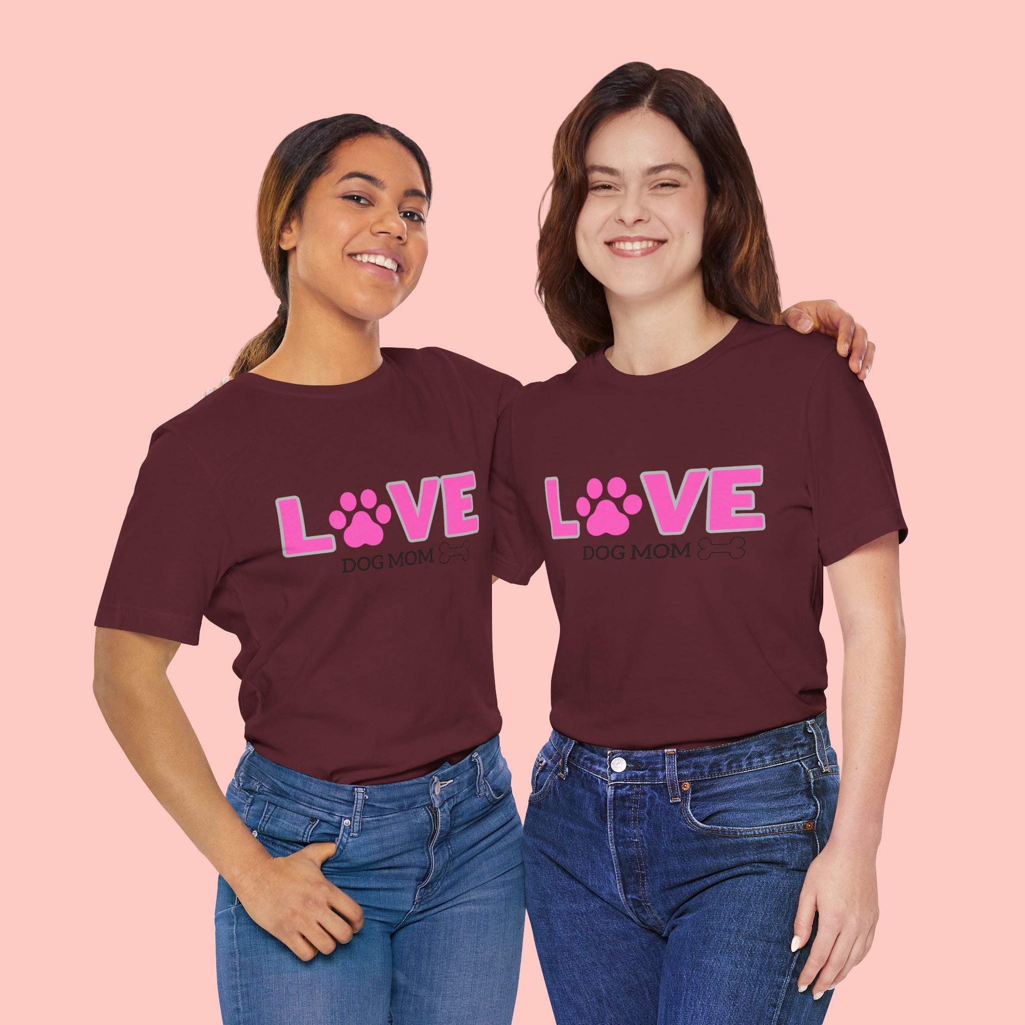 Love Dog Mom T-Shirt — Pink Paw Graphic Tee