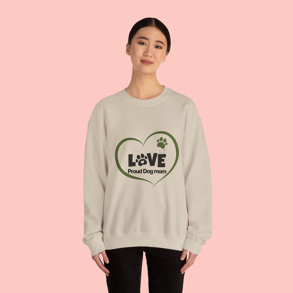 Dog Mom Heart Crewneck Sweatshirt — "LOVE Proud Dog Mom" Graphic