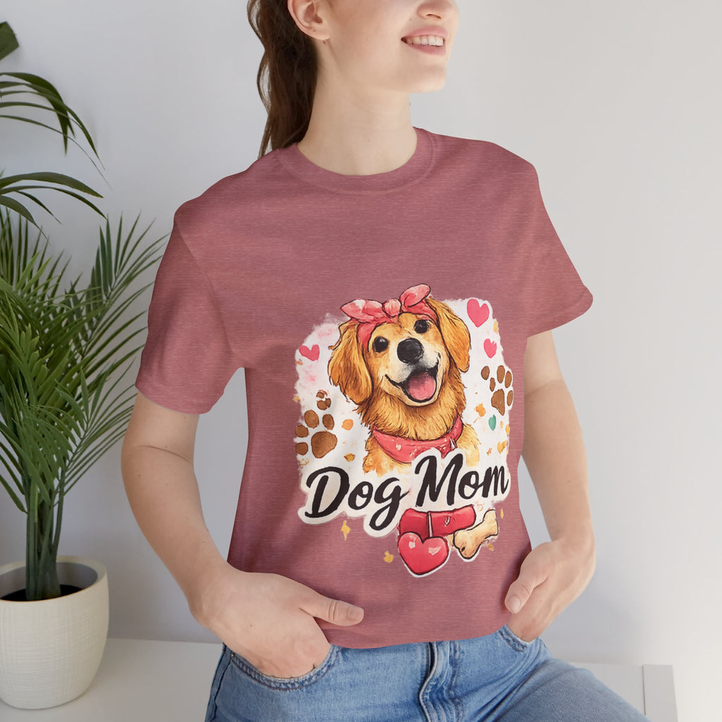 Dog Mom T-Shirt – Cute Golden Retriever Design with Hearts & Paw Prints