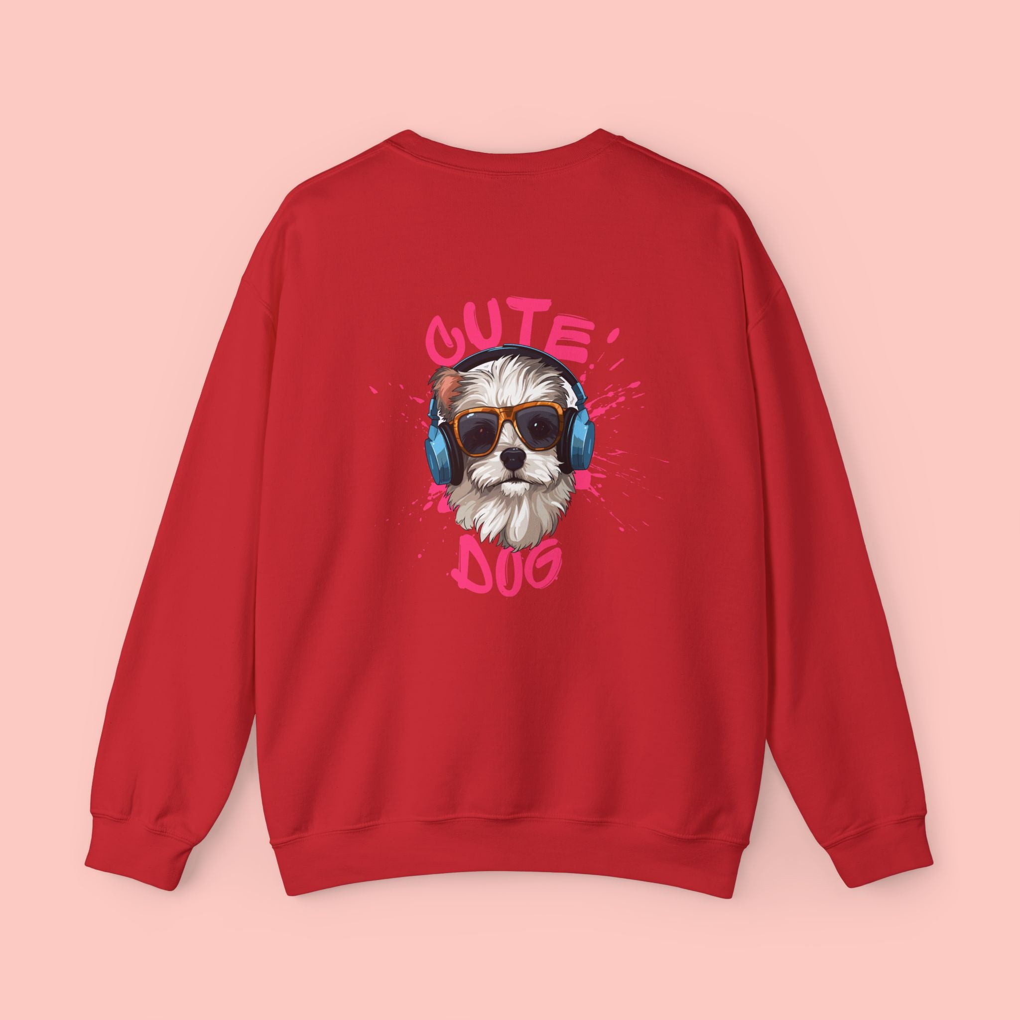 Cute Dog Crewneck Sweatshirt – Cute Dog with Headphones Graphic