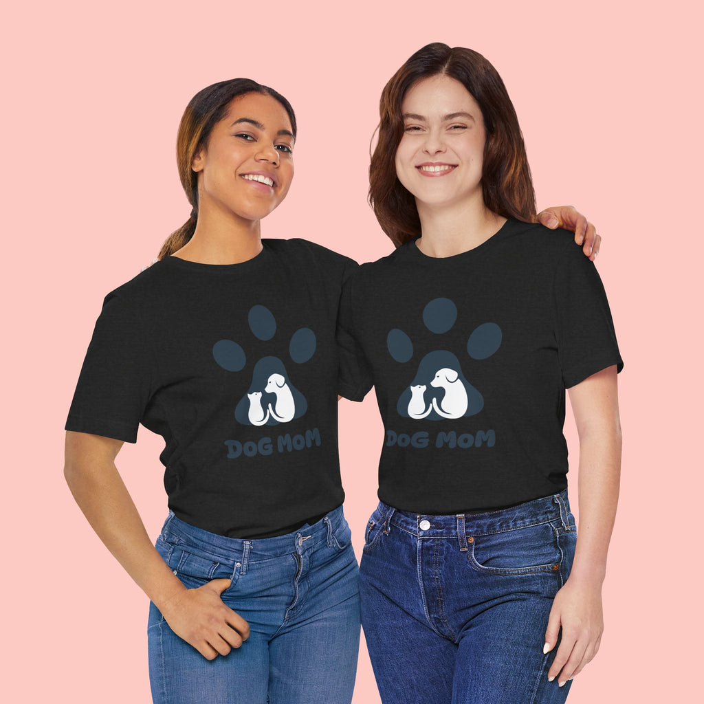 Dog Mom T‑Shirt — Paw Print with Dog & Puppy Graphic