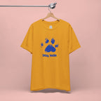 Dog Mom Paw Print T-Shirt — Distressed Blue Design