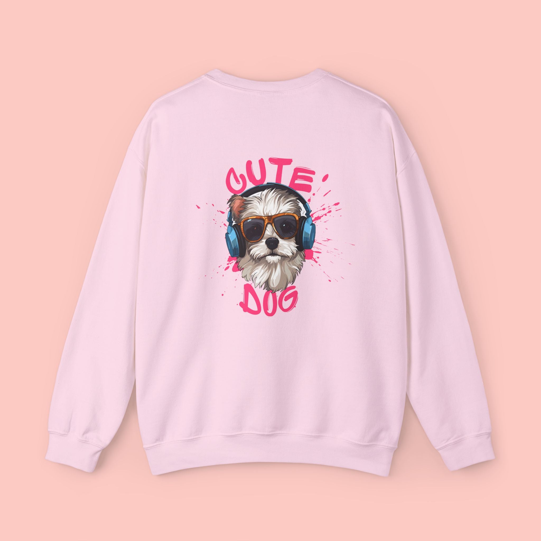 Cute Dog Crewneck Sweatshirt – Cute Dog with Headphones Graphic