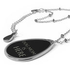 Dog Mom Is Here Oval Necklace — Silver Teardrop Pendant for Dog Lovers