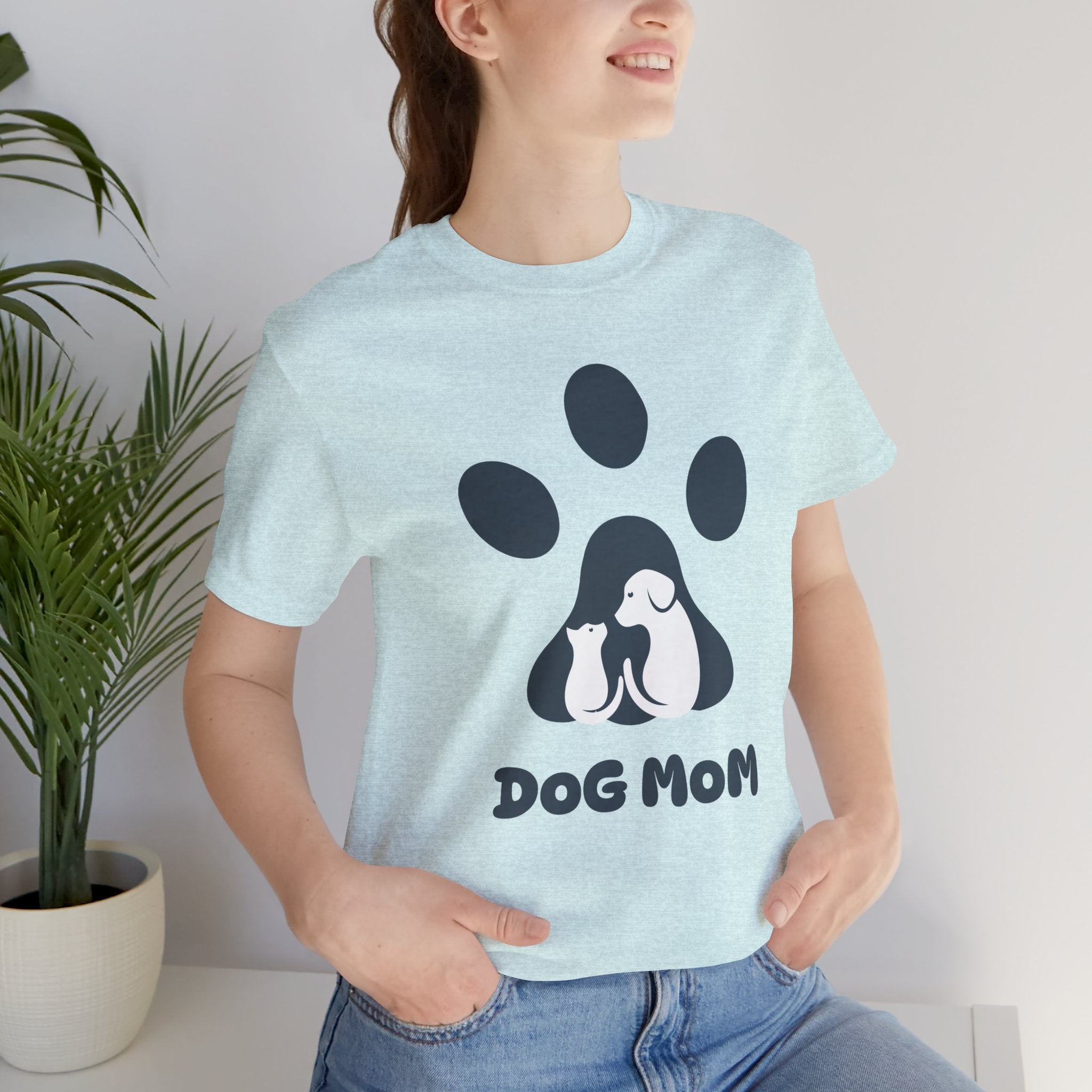 Dog Mom T‑Shirt — Paw Print with Dog & Puppy Graphic