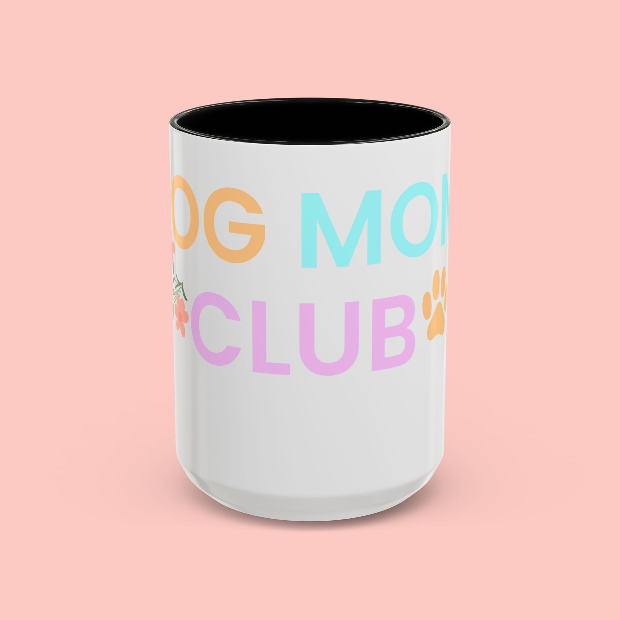 Dog Mom Club Accent Coffee Mug – Colorful Paw Print 11/15oz
