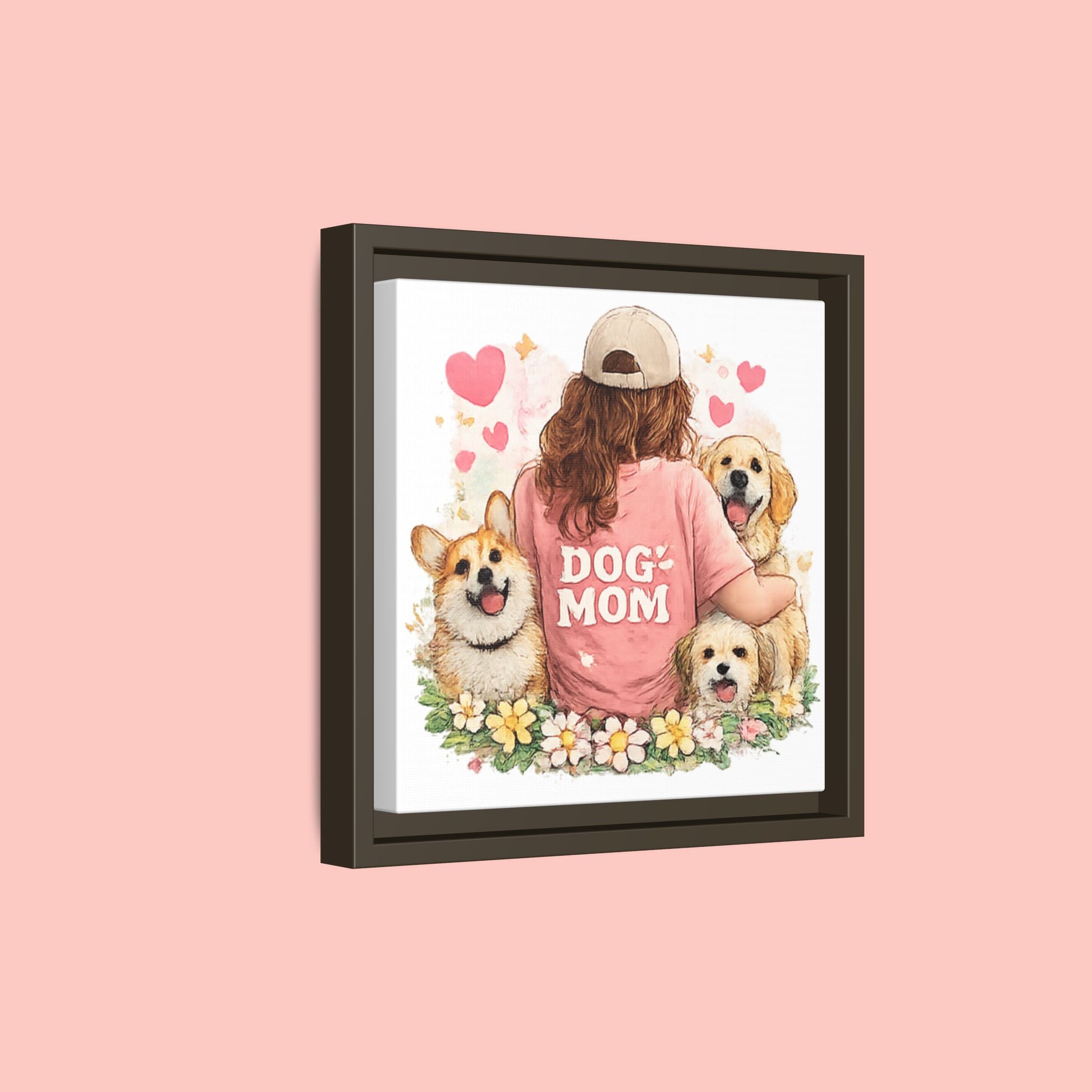 Dog Mom Canvas Print — Framed Matte Wall Art with Cute Dogs & Hearts