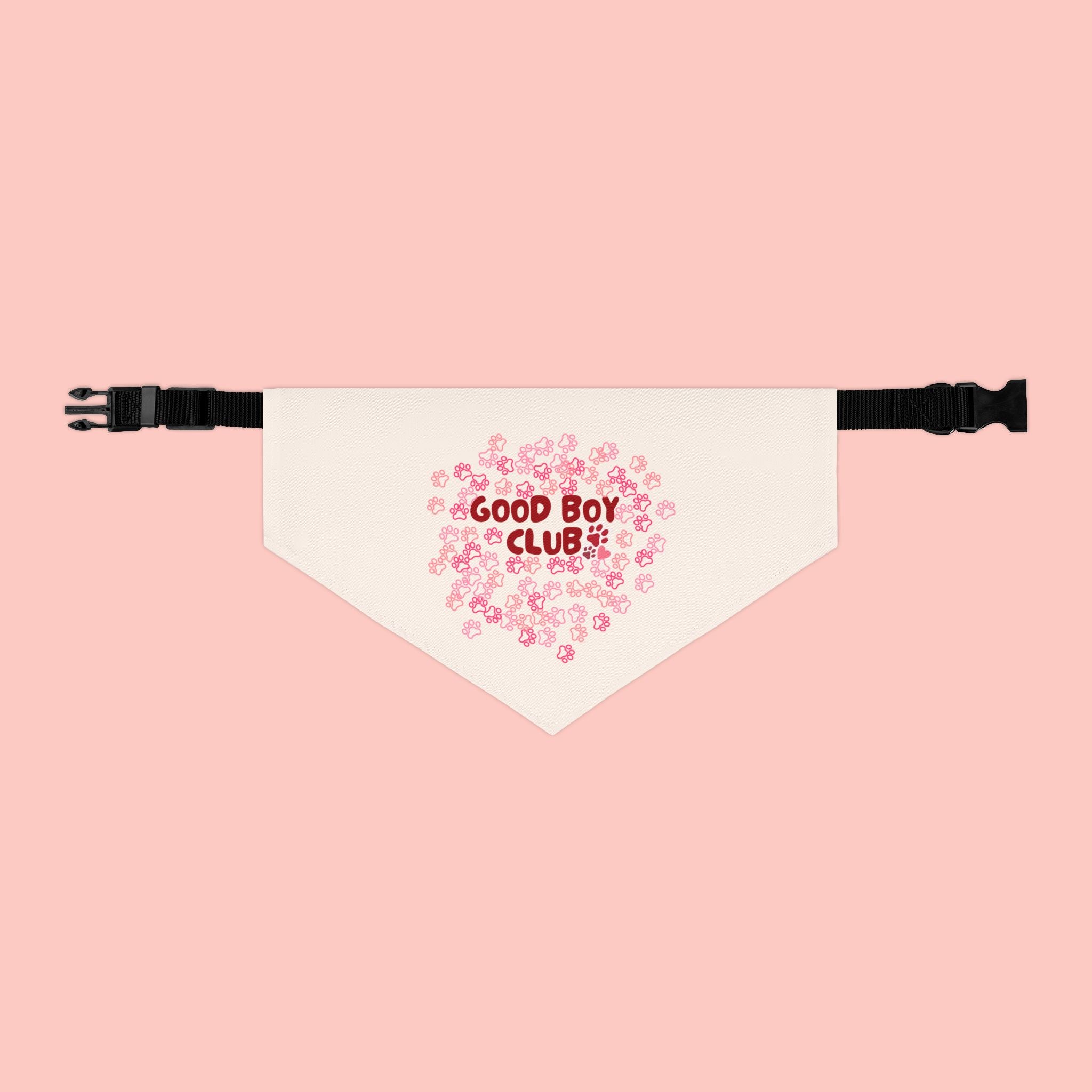 Pet Bandana — "Good Boy Club" Pink Heart Floral Dog Collar Bandana