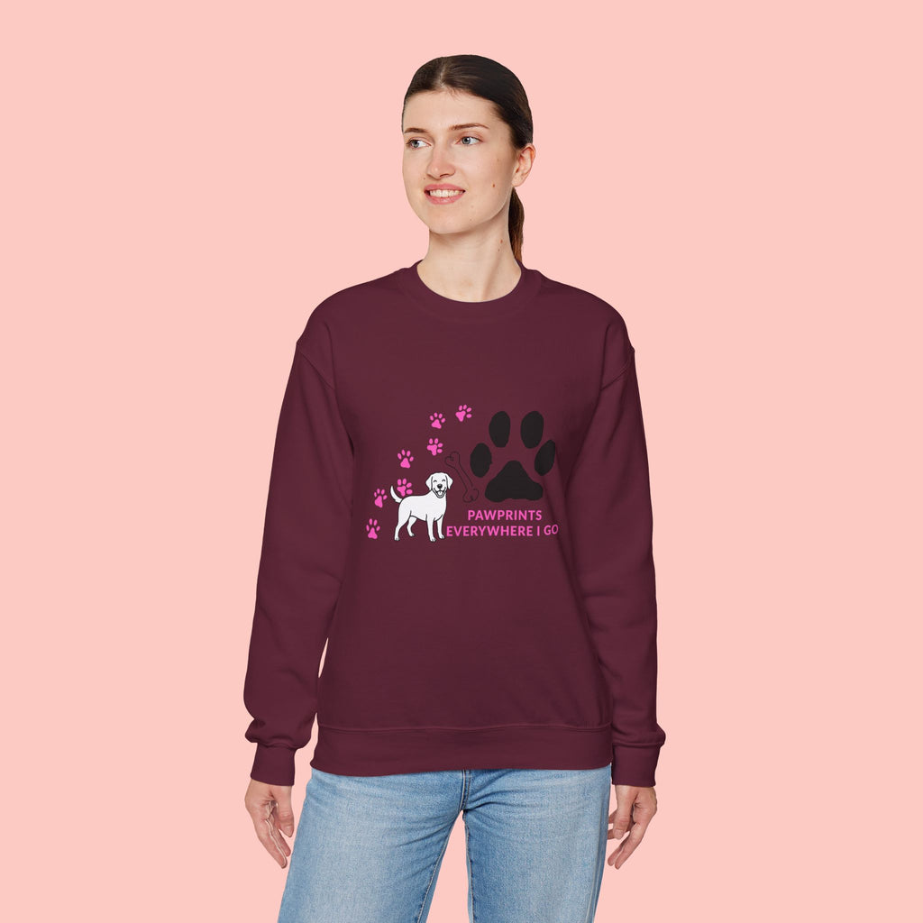 Crewneck Sweatshirt — "Pawprints Everywhere I Go" Dog Lover Graphic