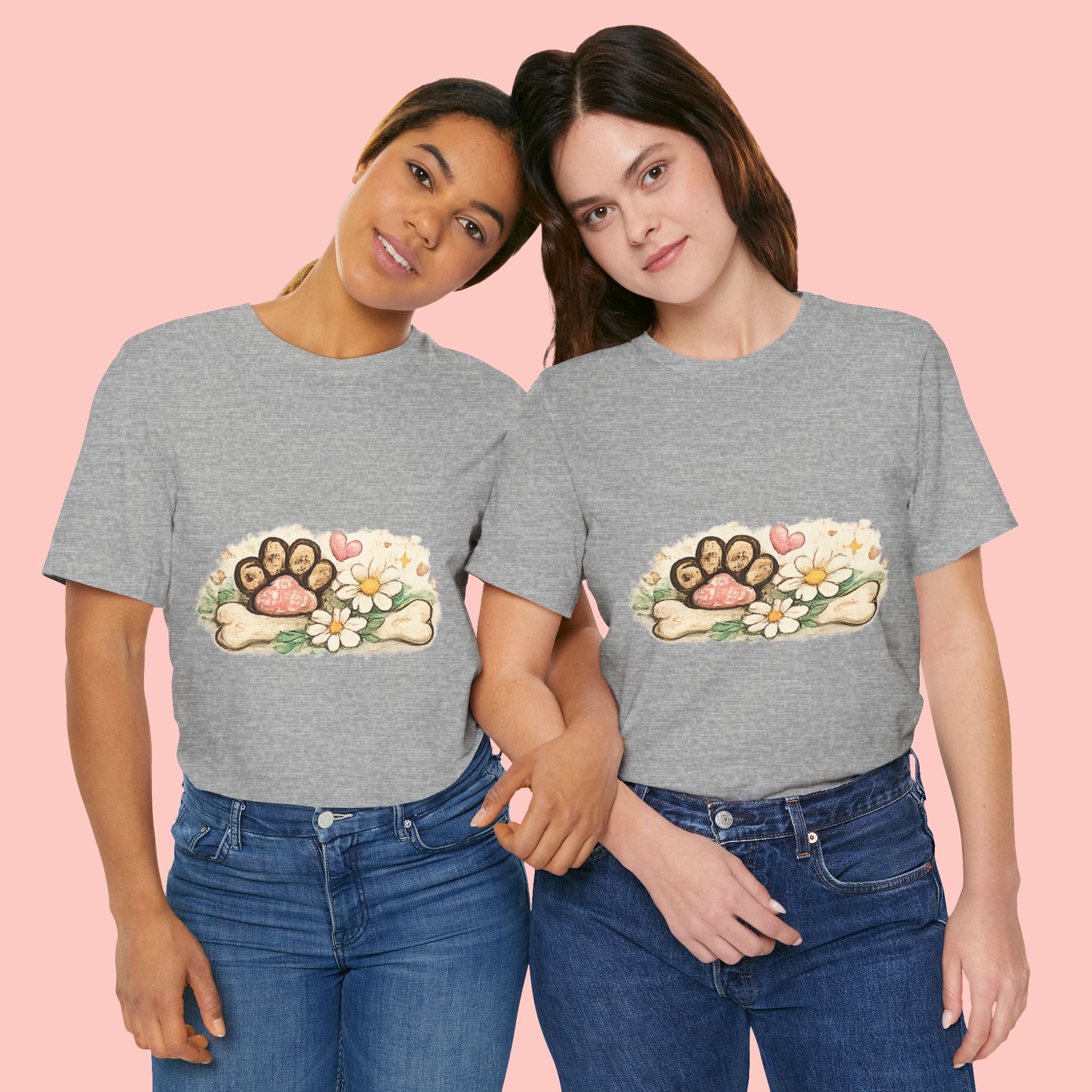 Dog Paw Floral T-Shirt — Cute Paw Print, Bone & Daisies Tee