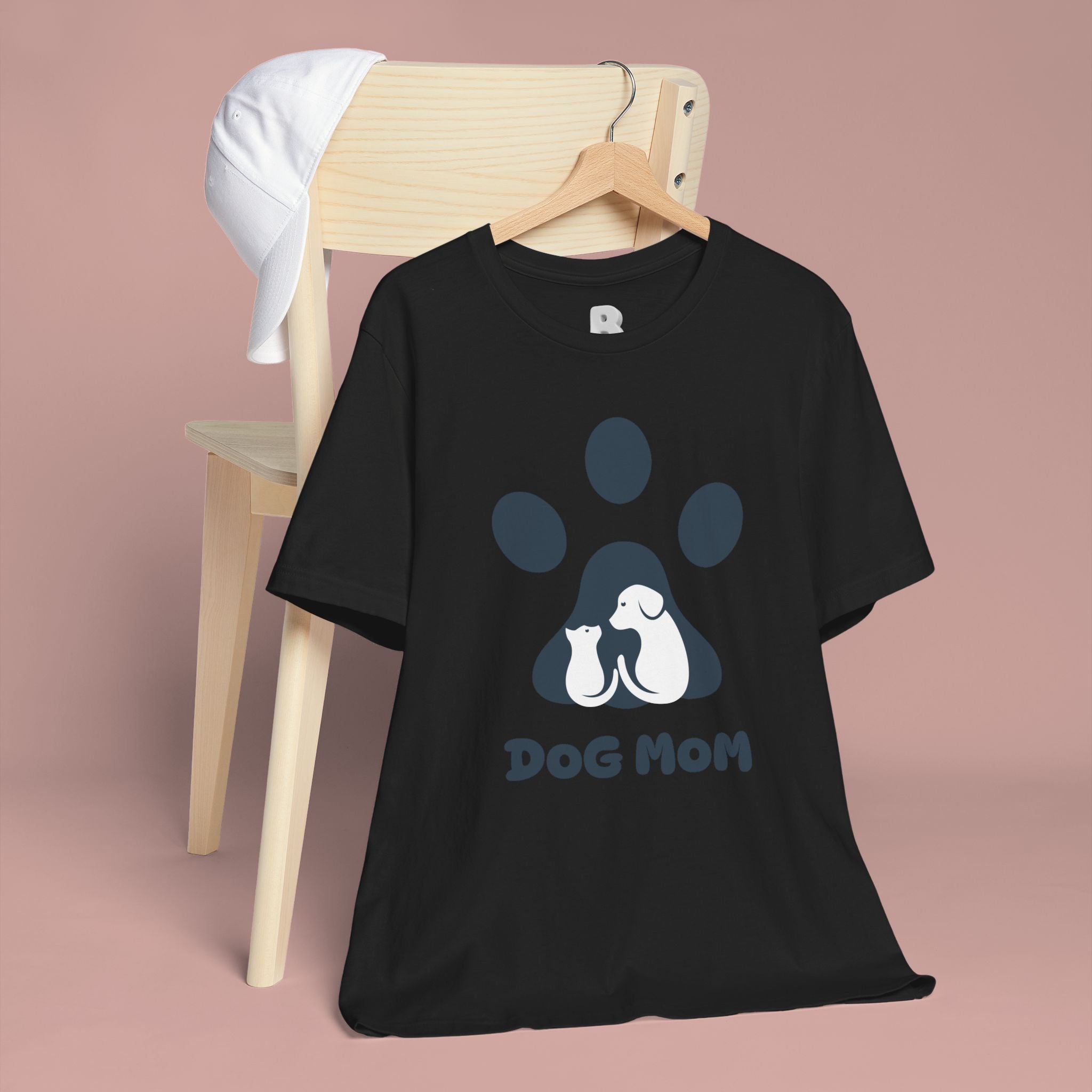 Dog Mom T‑Shirt — Paw Print with Dog & Puppy Graphic