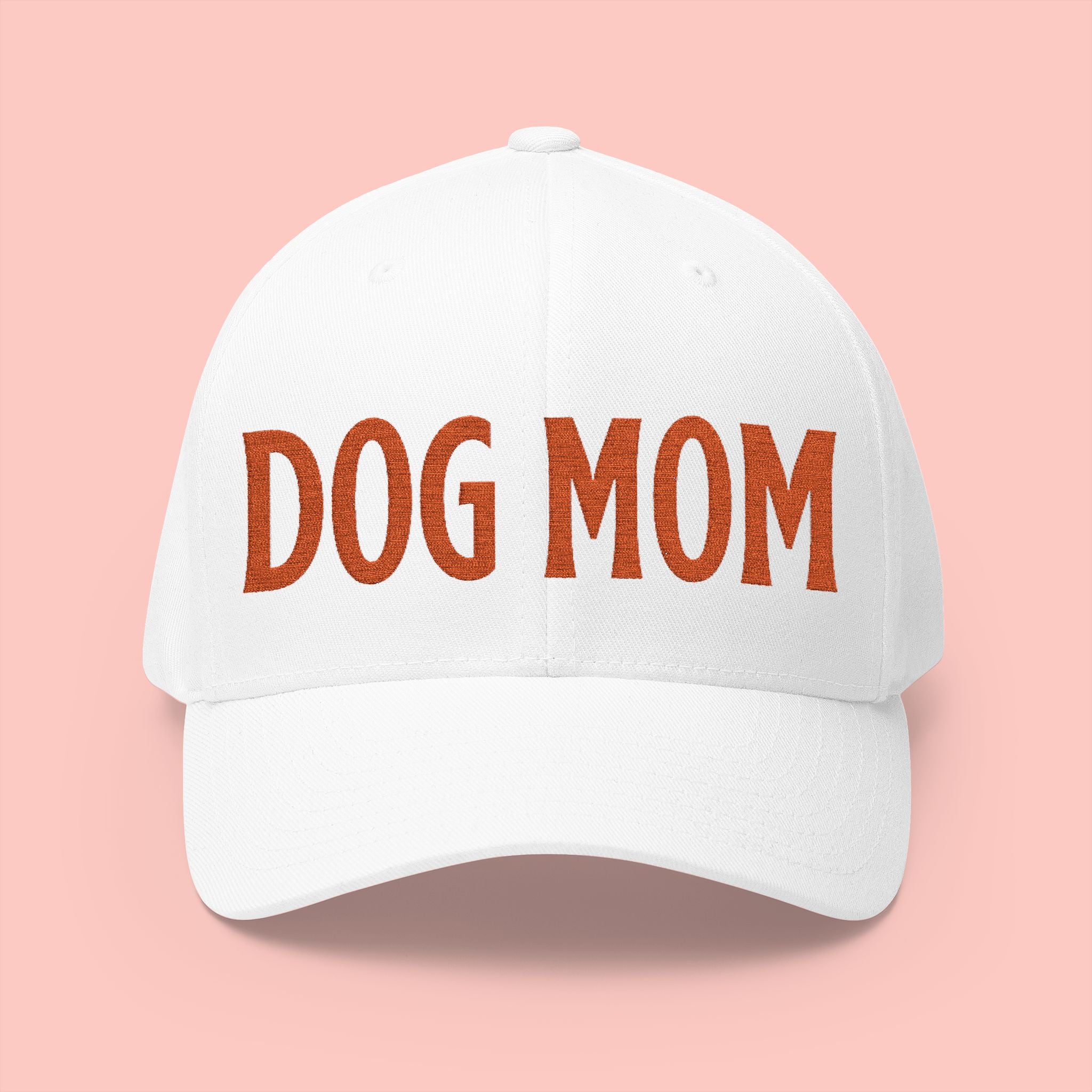 Dog Mom Embroidered Cap – White Structured Baseball Hat