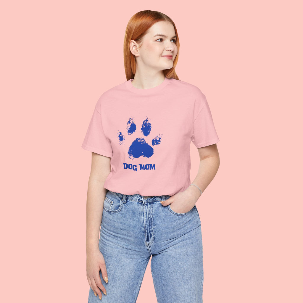 Dog Mom Paw Print T-Shirt — Distressed Blue Design