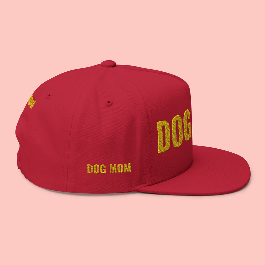 Dog Mom Flat Bill Cap — Embroidered Gold Sparkle