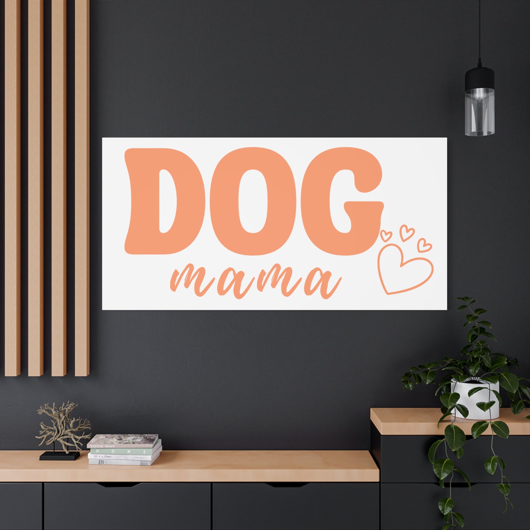 Dog Mama Matte Canvas Wall Art – Peach Script Pet Lover Decor