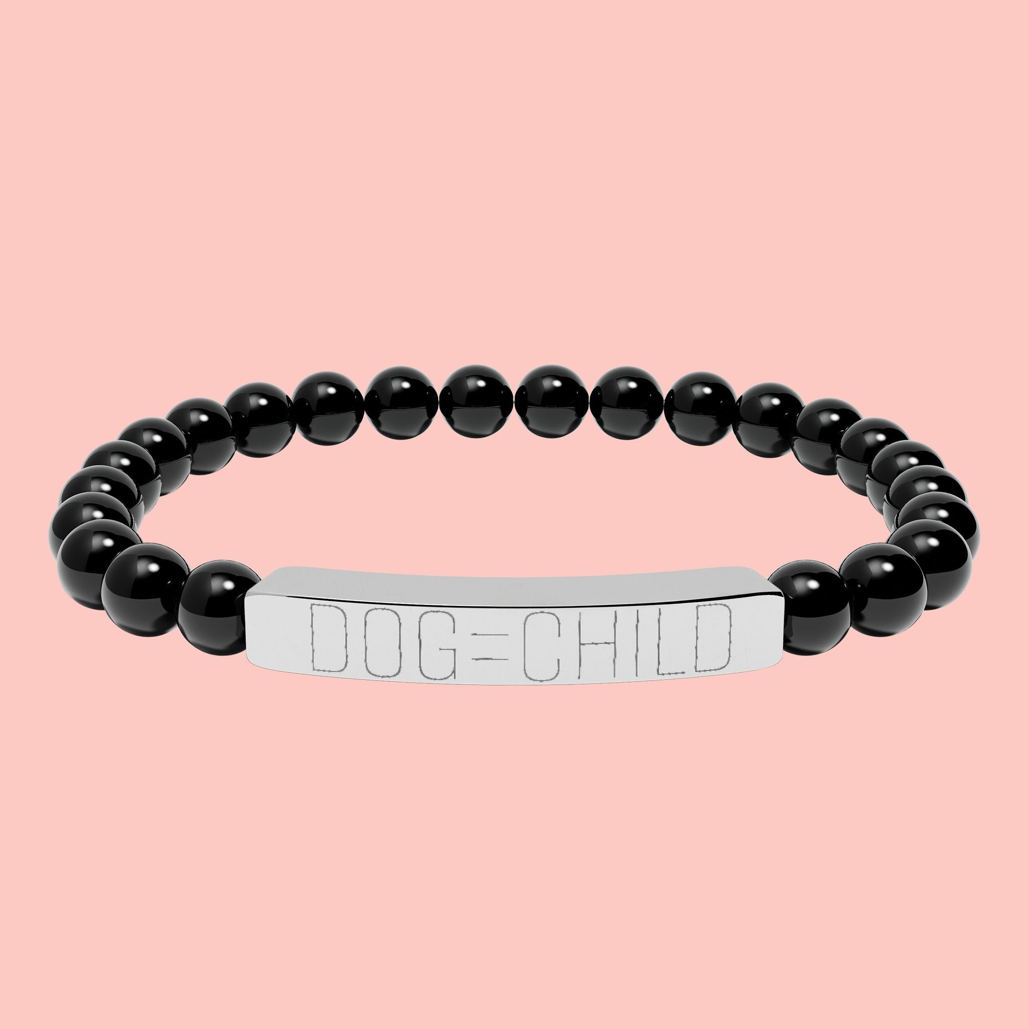 Engraved Natural Stone Bar Bracelet — Personalized Stretch Beaded Bracelet