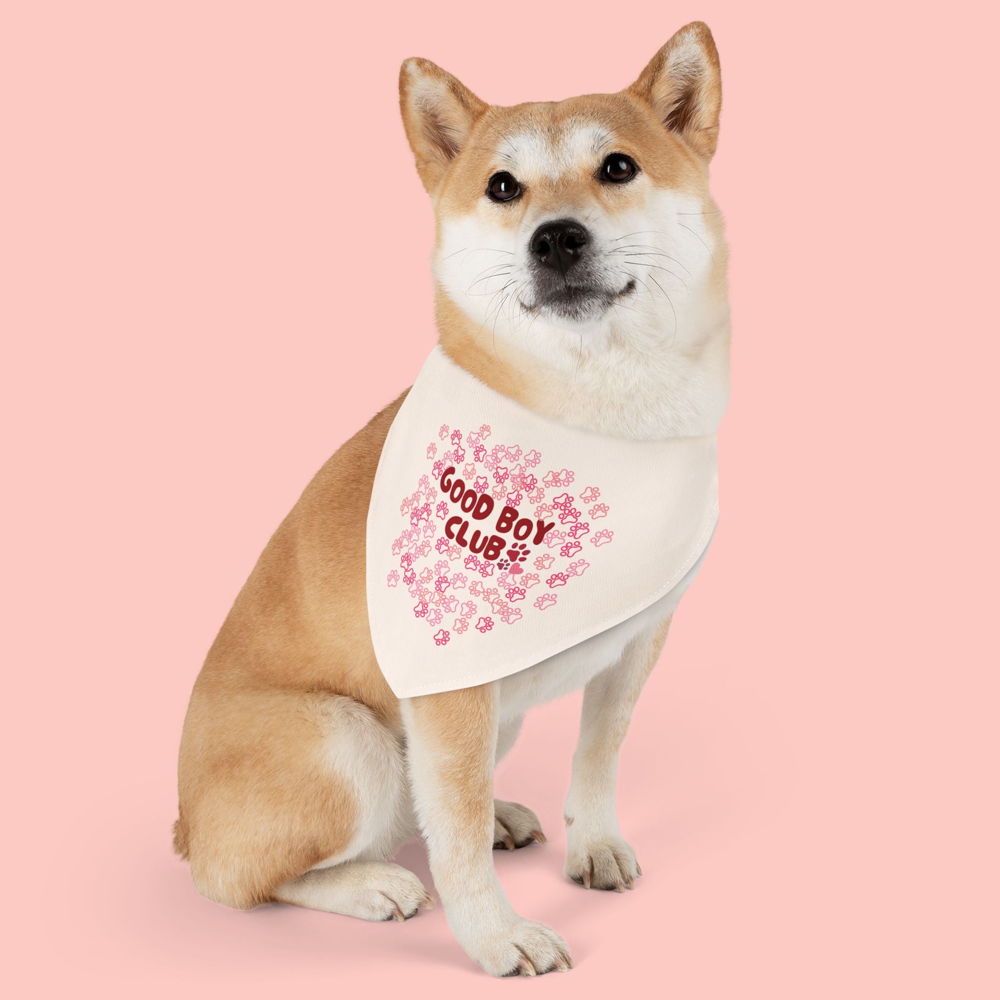 Pet Bandana — "Good Boy Club" Pink Heart Floral Dog Collar Bandana