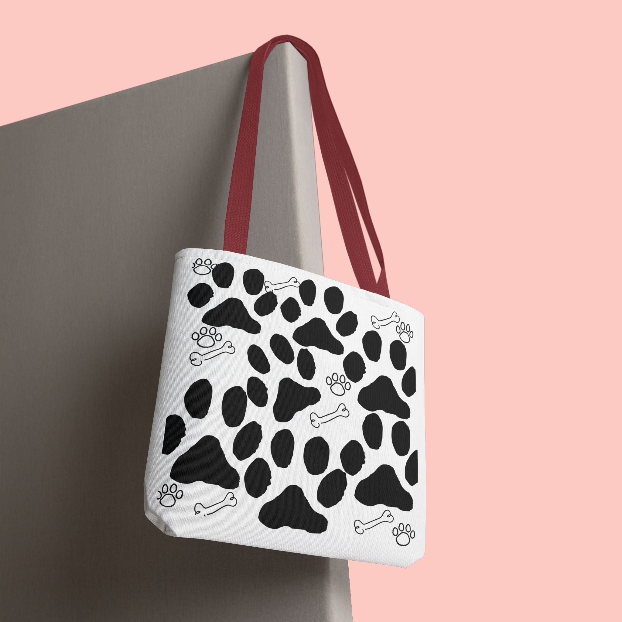 Dalmatian Paw Print Tote Bag — Dog Bones & Paw Pattern AOP Tote