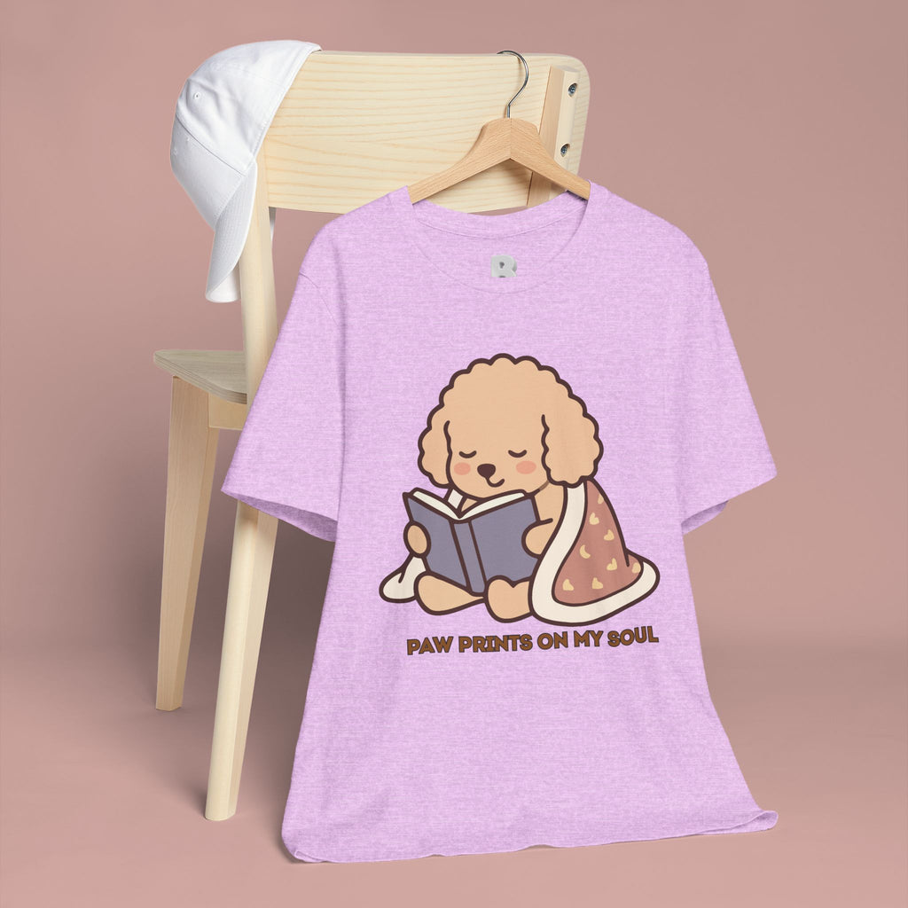 Paw Prints On My Soul T‑Shirt — Cute Reading Puppy Graphic Tee