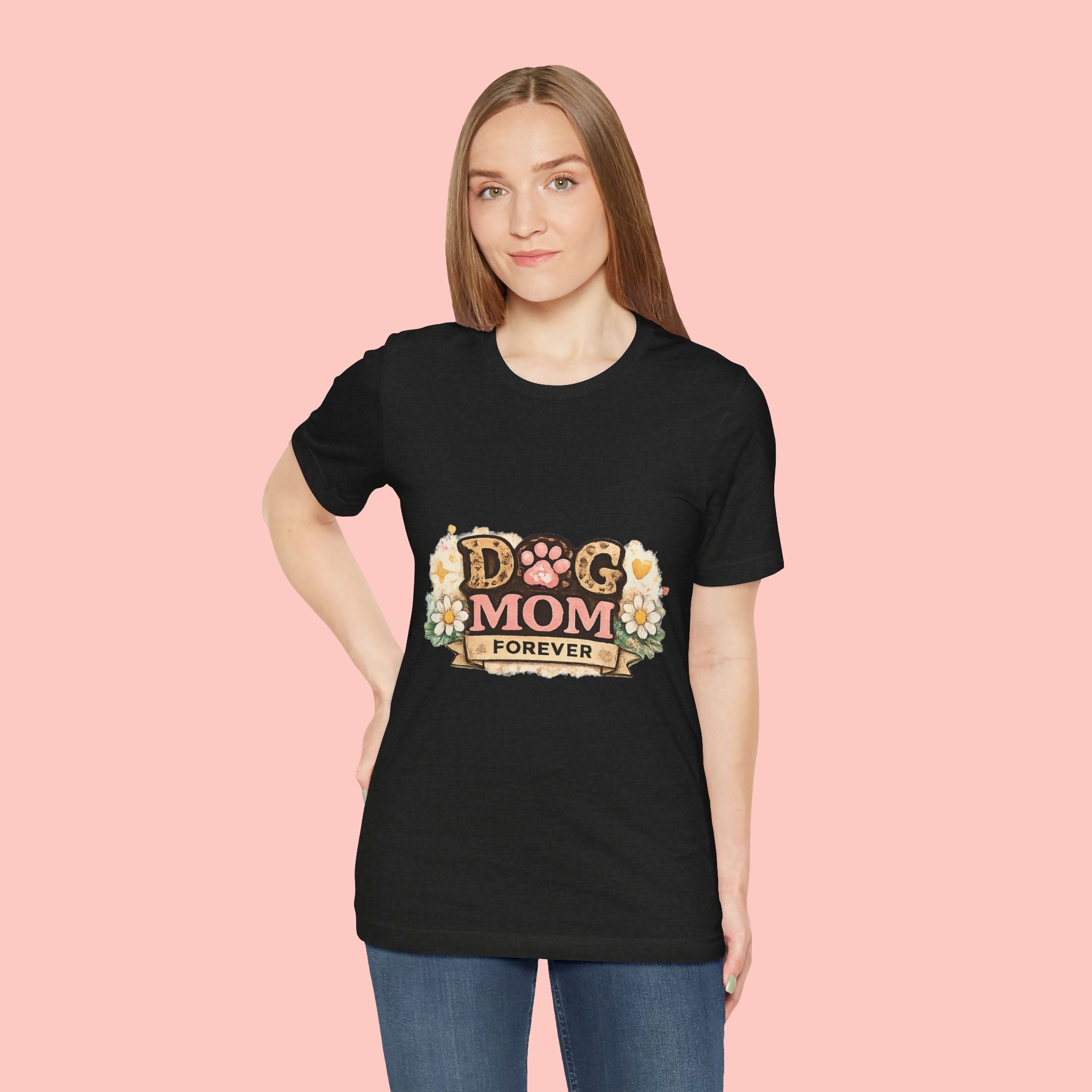 Dog Mom Forever T‑Shirt — Floral Paw Print Tee for Pet Lovers